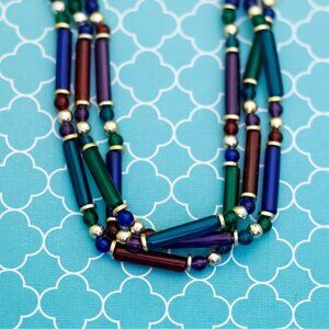 18 inch, Vintage Multicolor Plastic Beads Unique Multi Strand Necklace - R37
